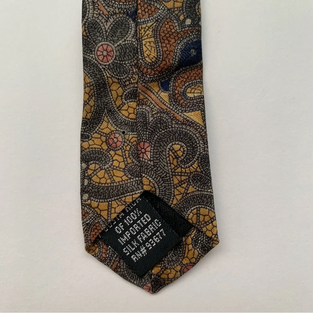 Stafford Tie Men's‎ 100% Silk Geometric Brown Yellow Green 4.00